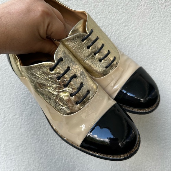 The Office of Angela Scott Ms. Baker Black Cream Leather Toe Cap Oxford Shoes - Picture 12 of 16